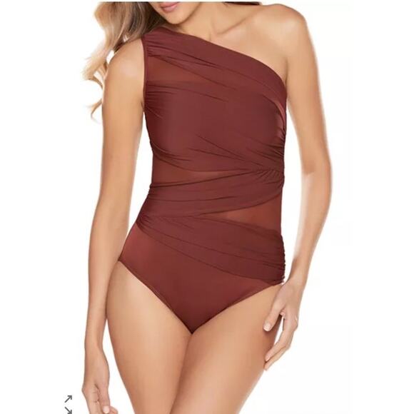 NWT Miraclesuit Jena Sz 8 Tamarind One-Piece Swimsuit One Shoulder Slimming Sexy - Picture 1 of 7